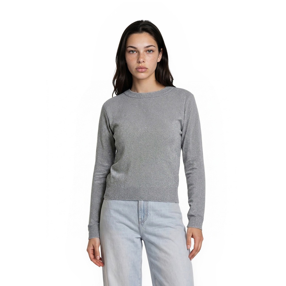 Talbots Silver Metallic Sweater Women's Size Medium Back Bow Keyhole Festive